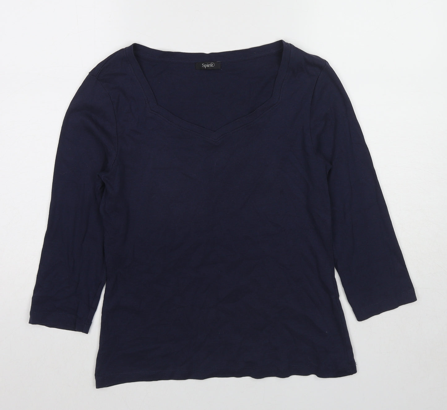 Spirit Womens Blue Cotton Basic T-Shirt Size 12 Scoop Neck