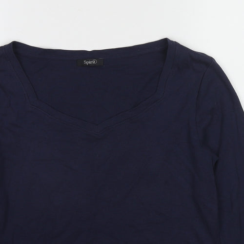 Spirit Womens Blue Cotton Basic T-Shirt Size 12 Scoop Neck