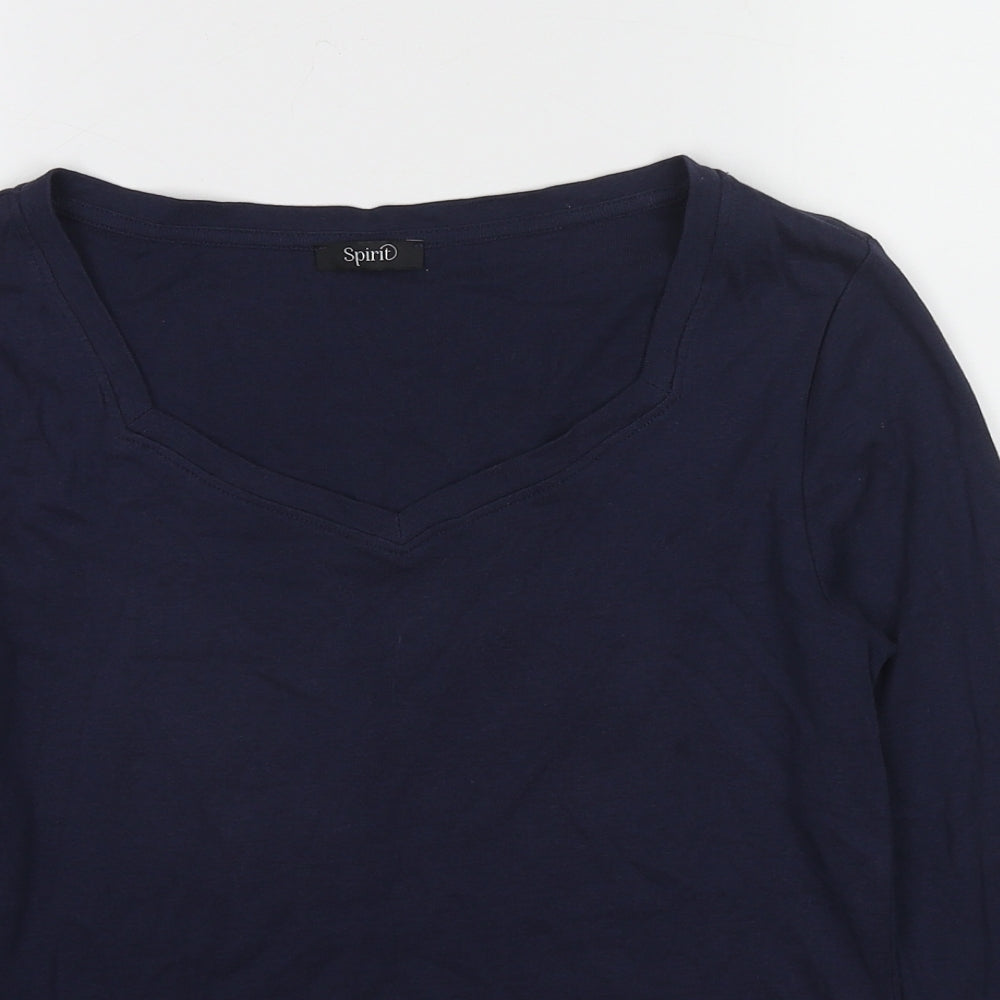 Spirit Womens Blue Cotton Basic T-Shirt Size 12 Scoop Neck
