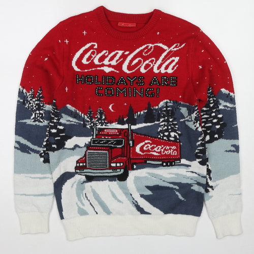 Coca-Cola Mens Multicoloured Crew Neck Acrylic Pullover Jumper Size S Long Sleeve - Christmas Holiday are Coming