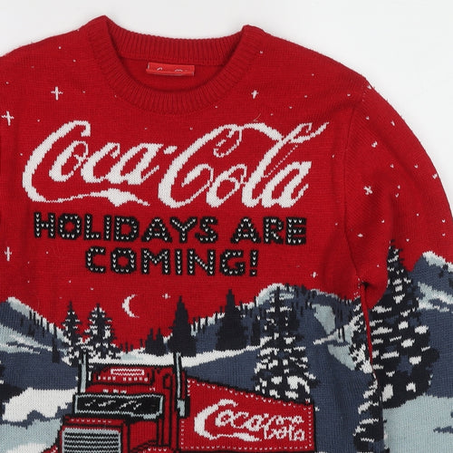 Coca-Cola Mens Multicoloured Crew Neck Acrylic Pullover Jumper Size S Long Sleeve - Christmas Holiday are Coming
