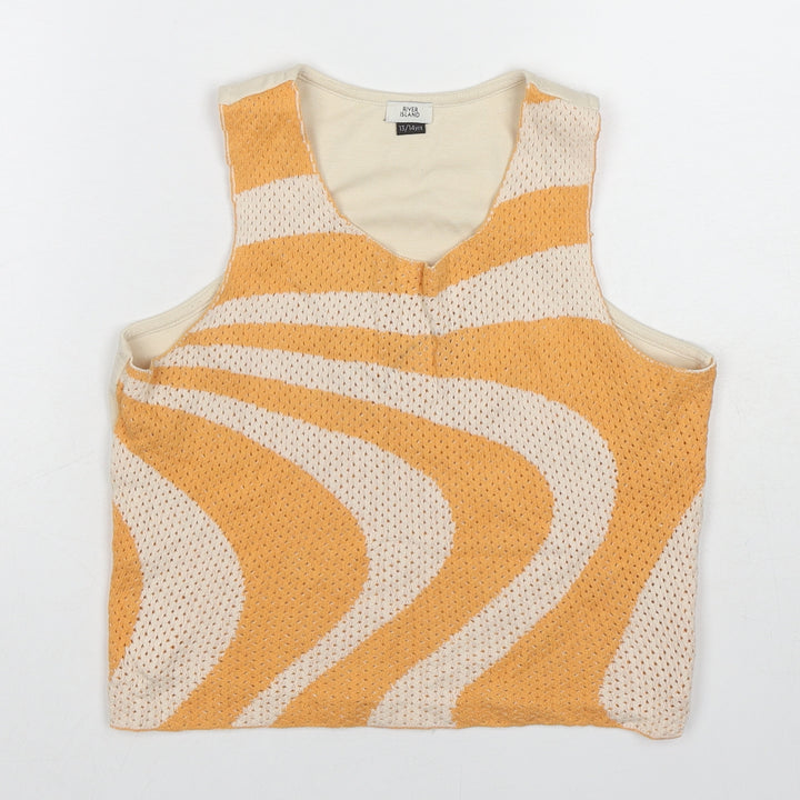 River Island Girls Beige Geometric Cotton Basic Tank Size 13-14 Years Round Neck Pullover