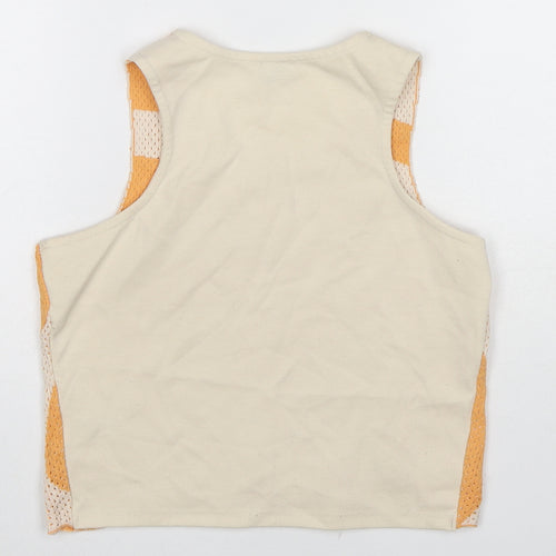 River Island Girls Beige Geometric Cotton Basic Tank Size 13-14 Years Round Neck Pullover