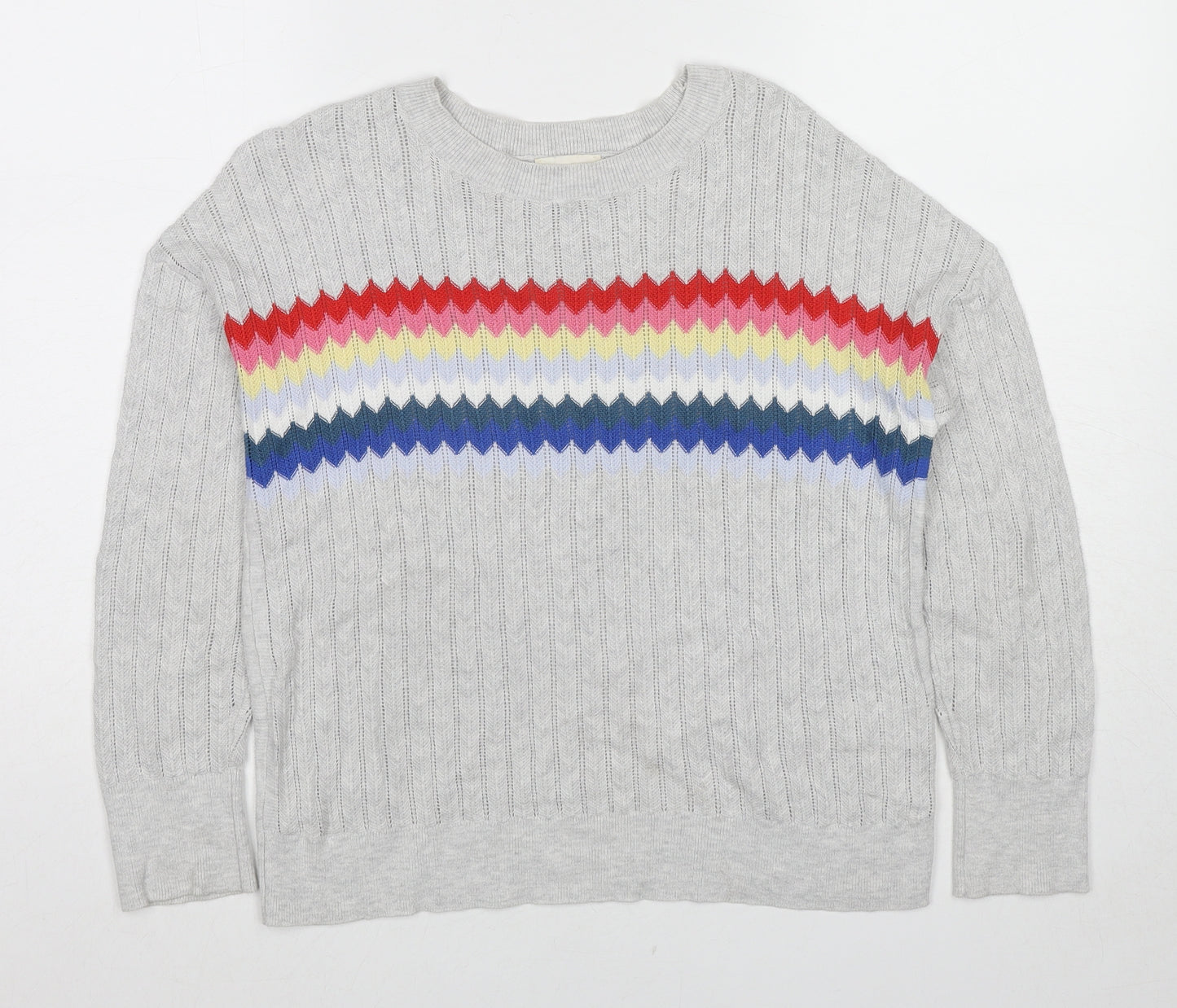 Hush Womens Grey Round Neck Geometric Cotton Pullover Jumper Size XS