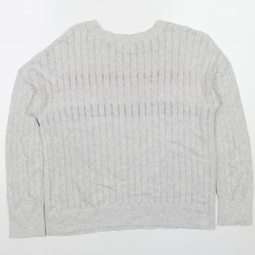 Hush Womens Grey Round Neck Geometric Cotton Pullover Jumper Size XS