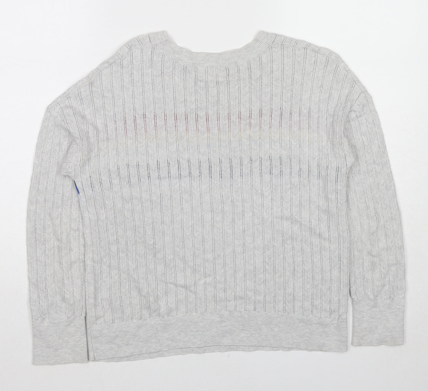 Hush Womens Grey Round Neck Geometric Cotton Pullover Jumper Size XS
