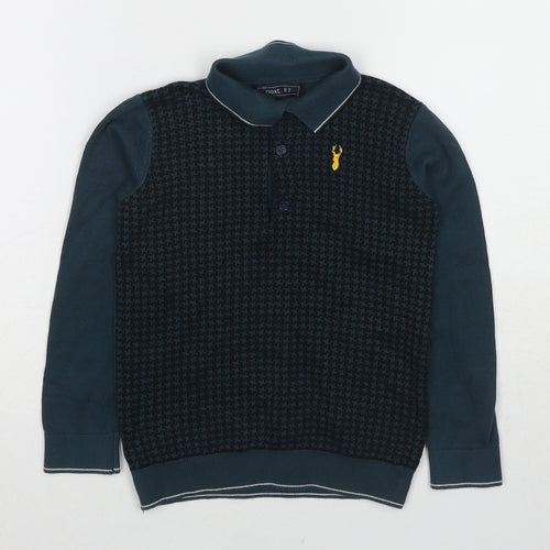 NEXT Boys Blue Collared Geometric Cotton Pullover Jumper Size 6 Years Pullover