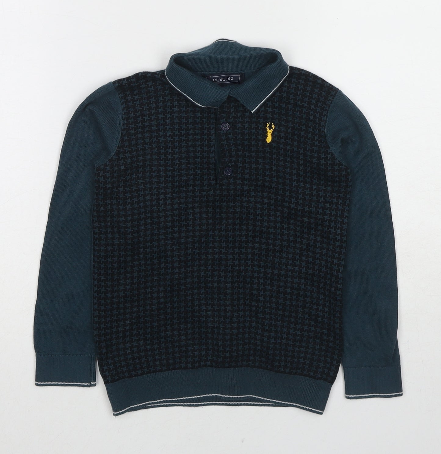 NEXT Boys Blue Collared Geometric Cotton Pullover Jumper Size 6 Years Pullover