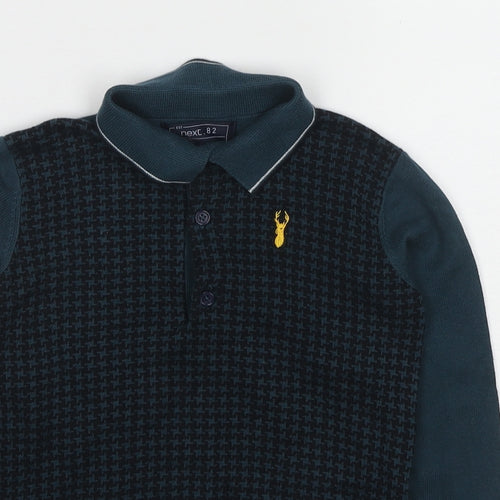 NEXT Boys Blue Collared Geometric Cotton Pullover Jumper Size 6 Years Pullover