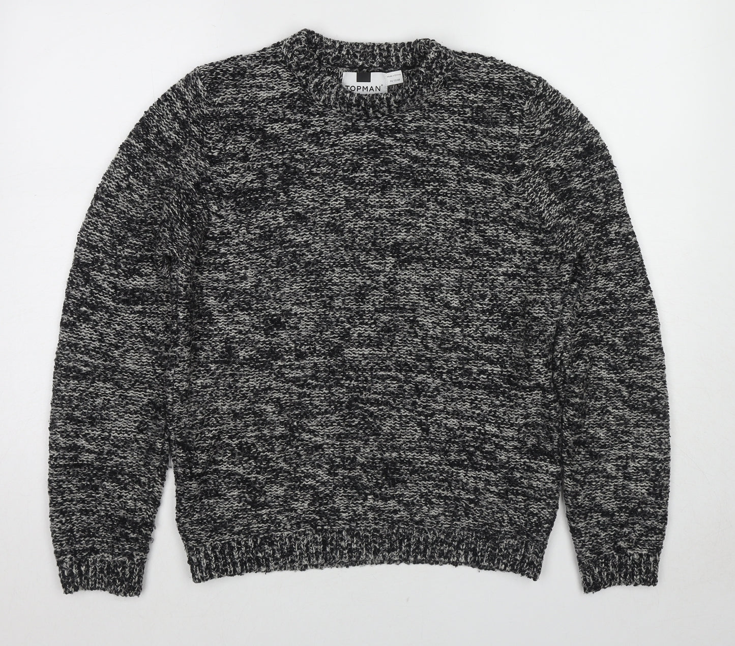 Topshop Mens Black Crew Neck Acrylic Pullover Jumper Size S Long Sleeve