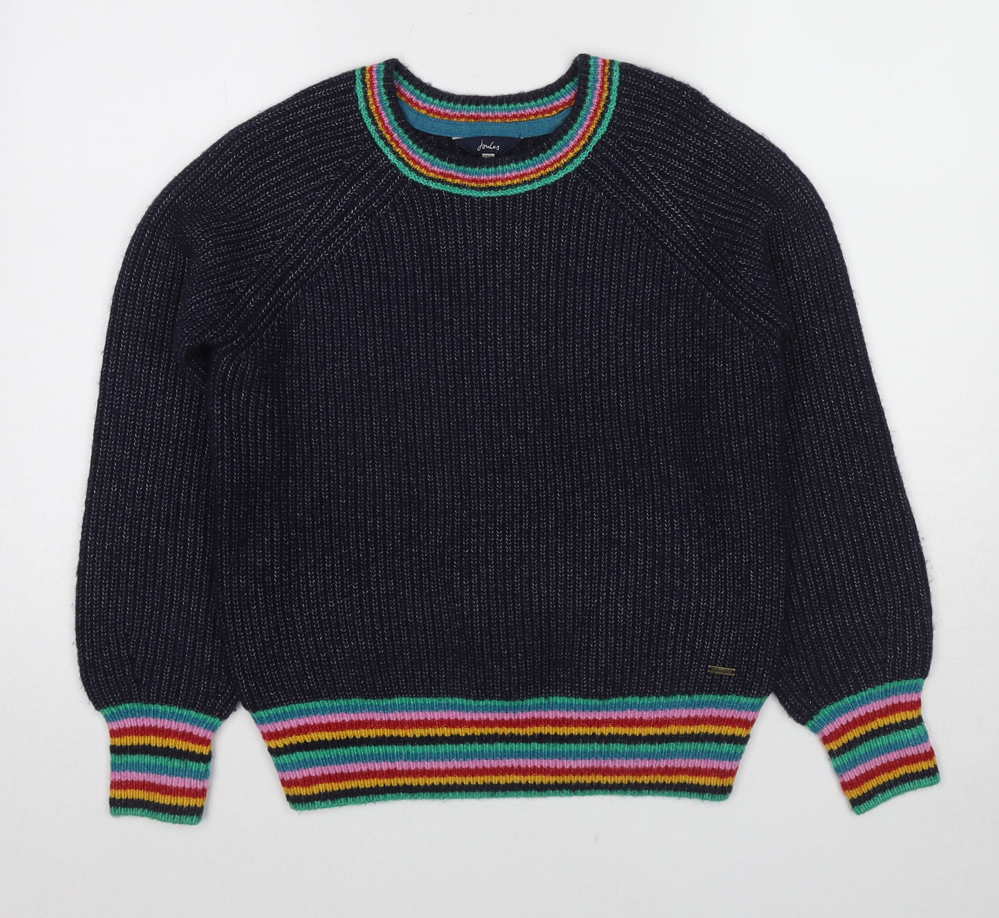 Joules Womens Blue Round Neck Striped Acrylic Pullover Jumper Size 6