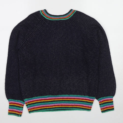 Joules Womens Blue Round Neck Striped Acrylic Pullover Jumper Size 6