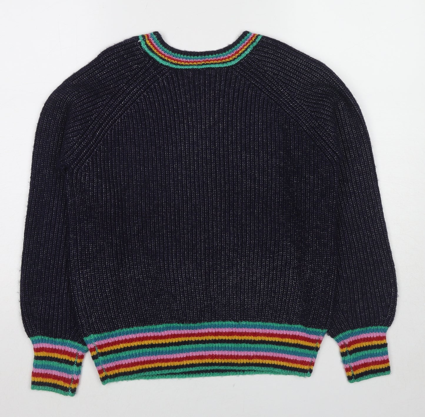Joules Womens Blue Round Neck Striped Acrylic Pullover Jumper Size 6