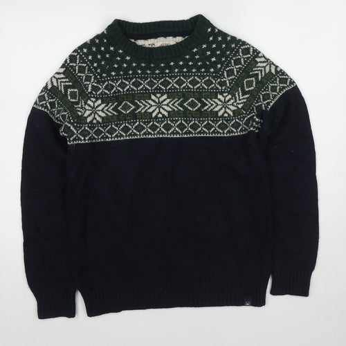 Fat Face Womens Blue Round Neck Fair Isle Cotton Pullover Jumper Size M