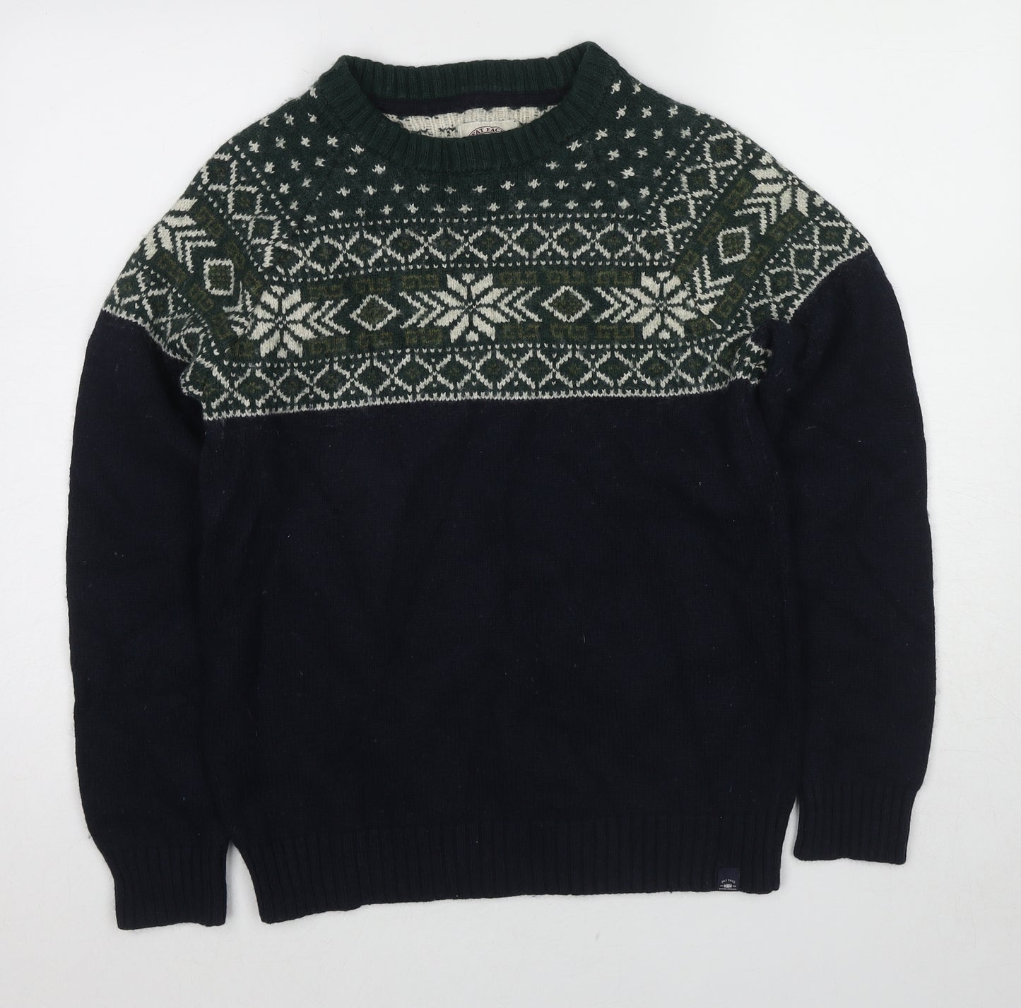Fat Face Womens Blue Round Neck Fair Isle Cotton Pullover Jumper Size M