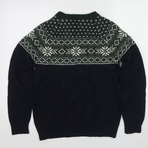Fat Face Womens Blue Round Neck Fair Isle Cotton Pullover Jumper Size M