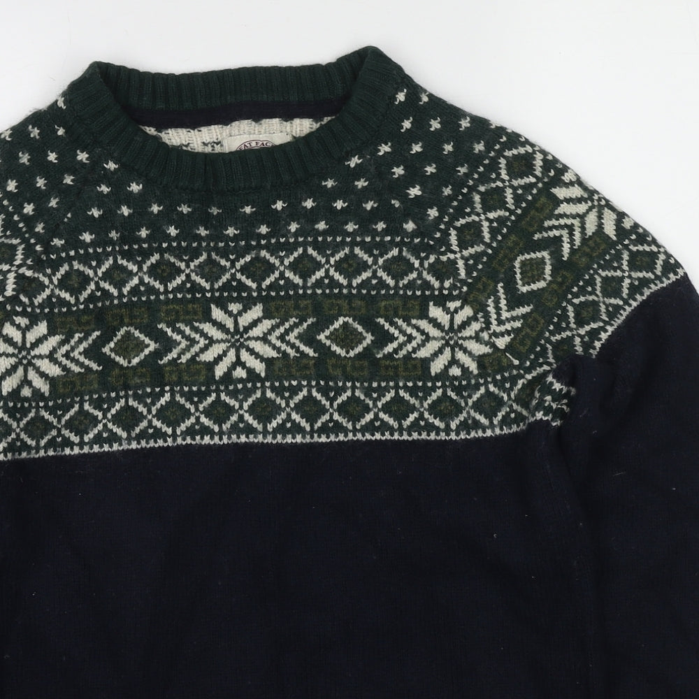 Fat Face Womens Blue Round Neck Fair Isle Cotton Pullover Jumper Size M