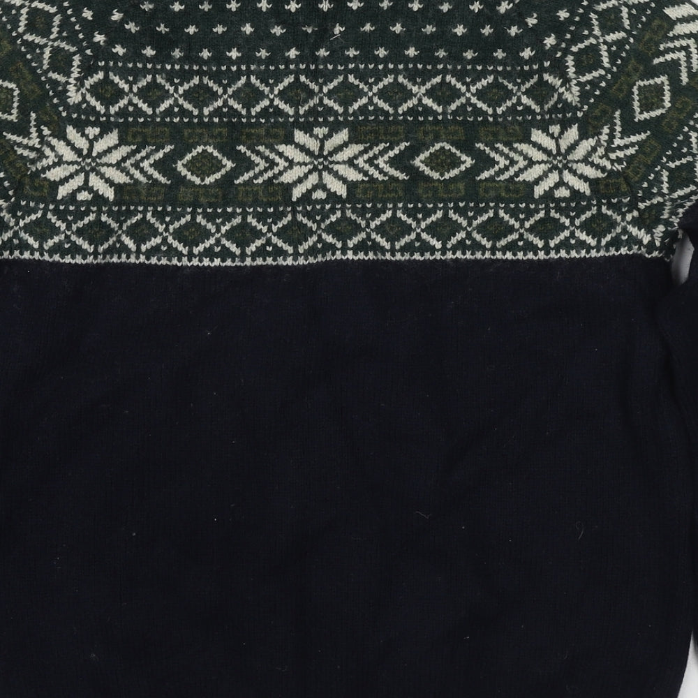 Fat Face Womens Blue Round Neck Fair Isle Cotton Pullover Jumper Size M