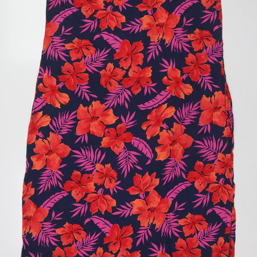 Lands' End Womens Multicoloured Floral Cotton Tank Dress Size L Round Neck Pullover