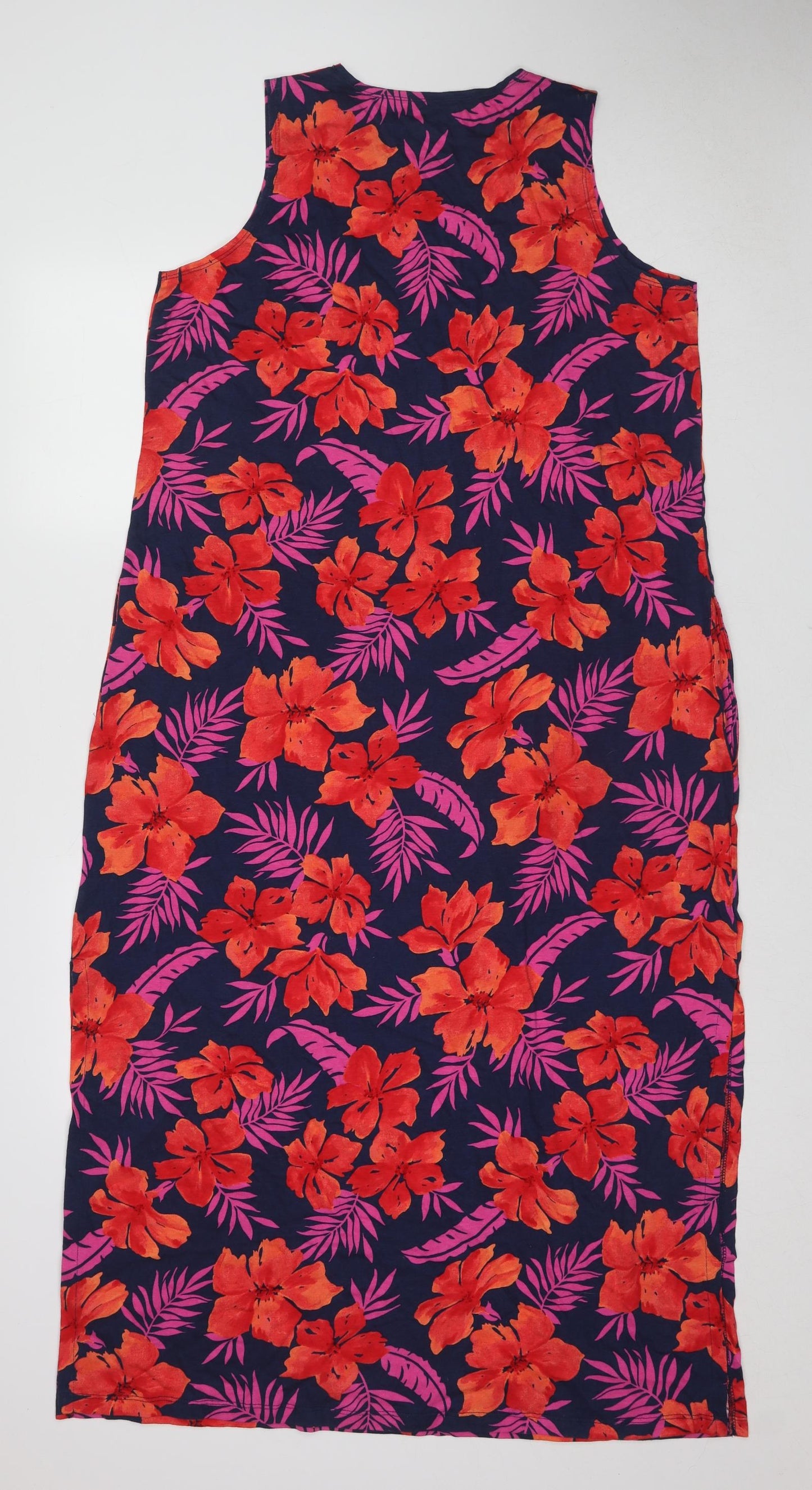 Lands' End Womens Multicoloured Floral Cotton Tank Dress Size L Round Neck Pullover