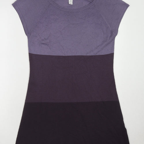 H&M Womens Purple Striped Acrylic A-Line Size M Round Neck Pullover