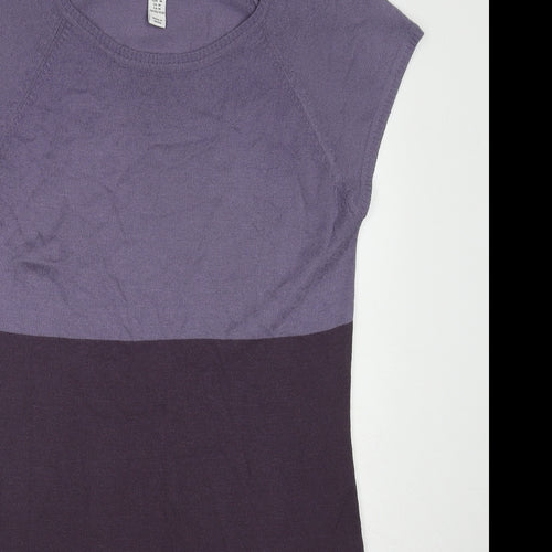 H&M Womens Purple Striped Acrylic A-Line Size M Round Neck Pullover