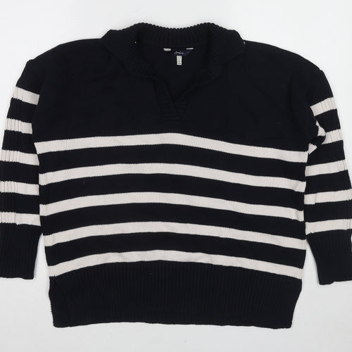 Joules Womens Blue Collared Striped Cotton Pullover Jumper Size 10
