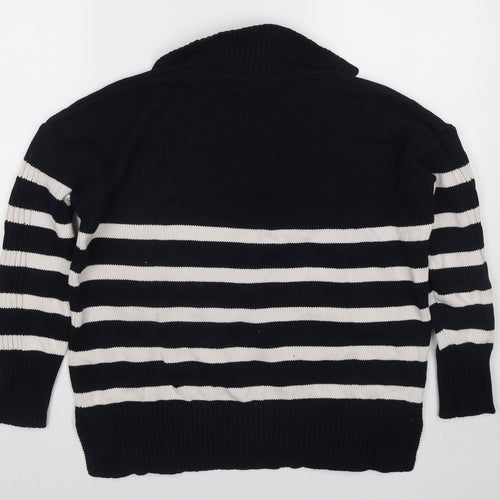 Joules Womens Blue Collared Striped Cotton Pullover Jumper Size 10