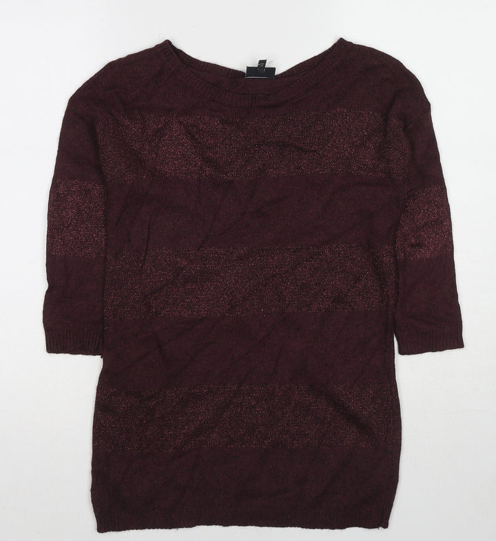 NEXT Womens Red Boat Neck Striped Viscose Pullover Jumper Size 12