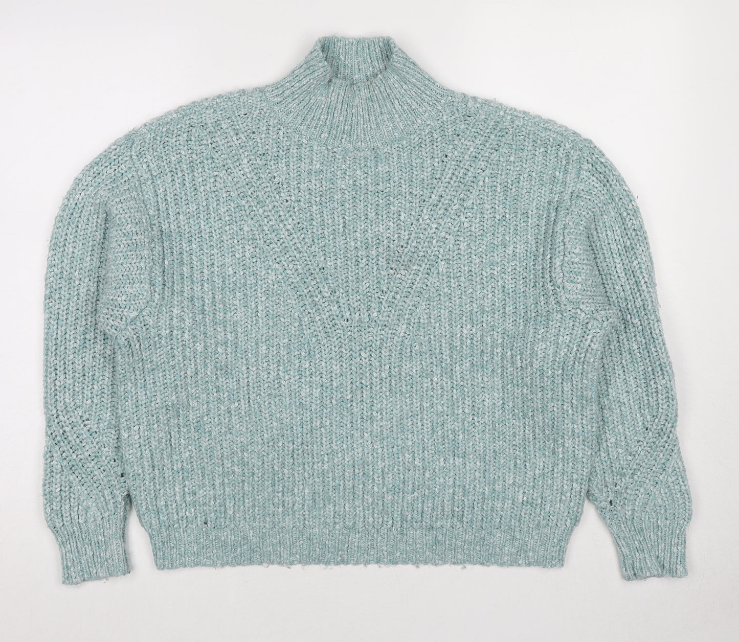Marks and Spencer Womens Blue Mock Neck Polyester Pullover Jumper Size M