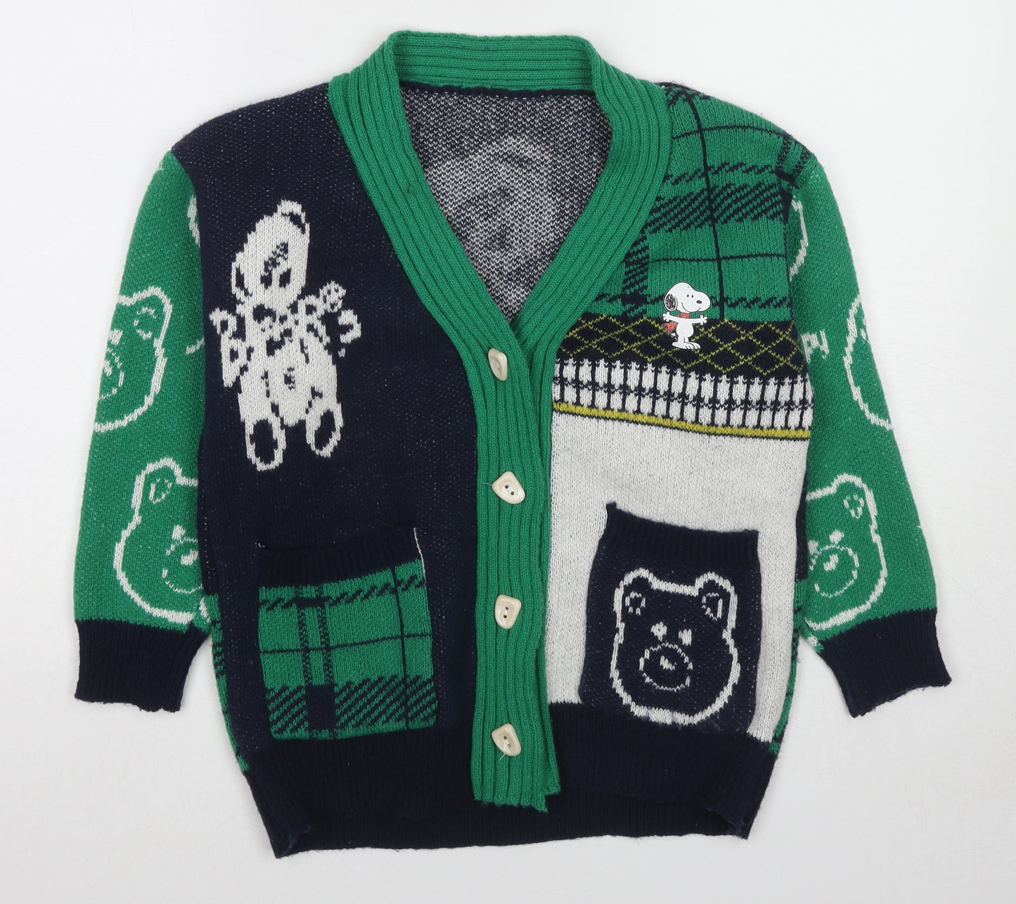 Snoopy Girls Multicoloured V-Neck Geometric Polyester Cardigan Jumper One Size Button - Bears
