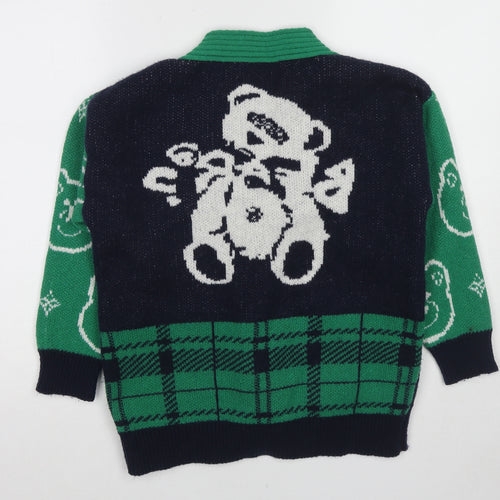 Snoopy Girls Multicoloured V-Neck Geometric Polyester Cardigan Jumper One Size Button - Bears