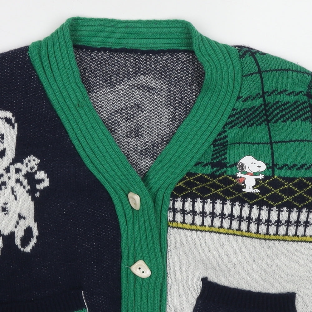 Snoopy Girls Multicoloured V-Neck Geometric Polyester Cardigan Jumper One Size Button - Bears