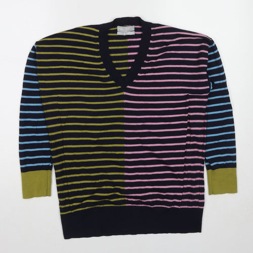 Marks and Spencer Womens Multicoloured V-Neck Striped Wool Pullover Jumper Size M