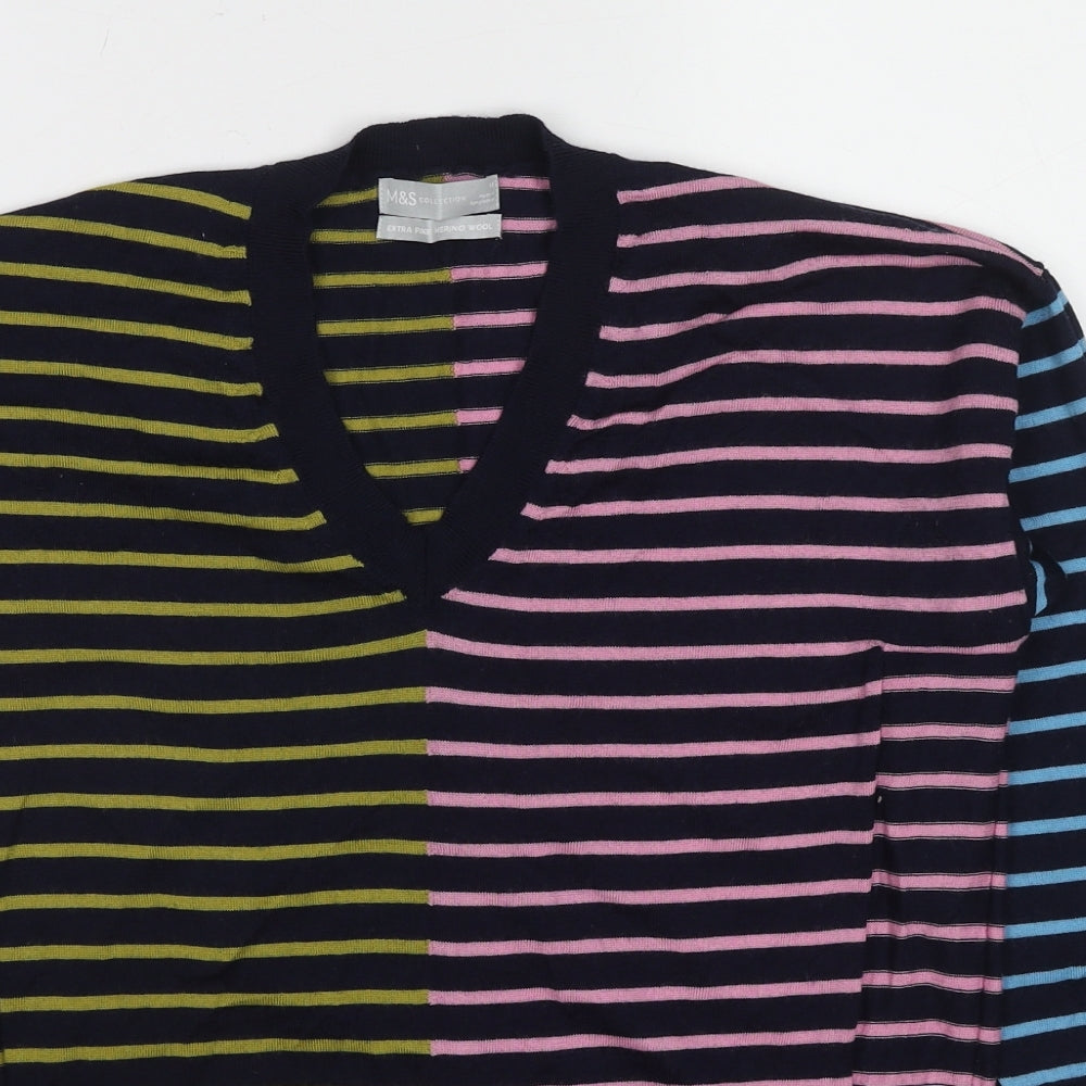 Marks and Spencer Womens Multicoloured V-Neck Striped Wool Pullover Jumper Size M