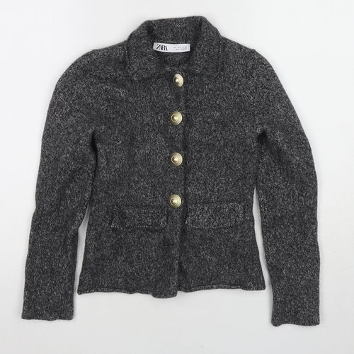 Zara Womens Grey Geometric Jacket Blazer Size S Button