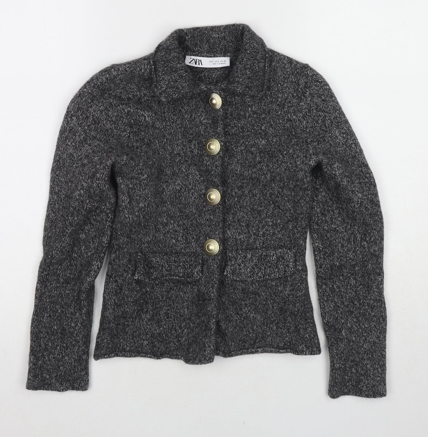 Zara Womens Grey Geometric Jacket Blazer Size S Button