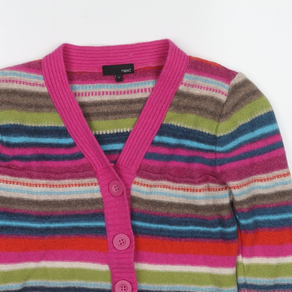NEXT Womens Multicoloured V-Neck Striped Wool Cardigan Jumper Size 12