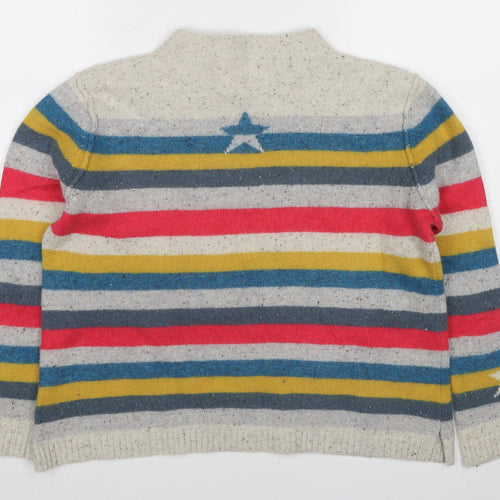 White Stuff Womens Multicoloured Mock Neck Striped Wool Pullover Jumper Size 16 - Star detail
