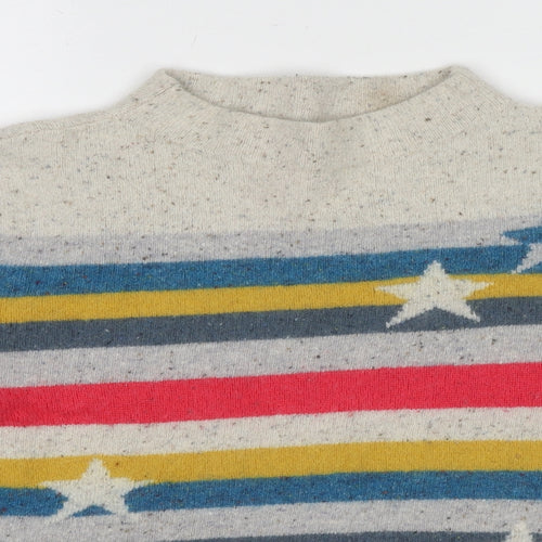 White Stuff Womens Multicoloured Mock Neck Striped Wool Pullover Jumper Size 16 - Star detail