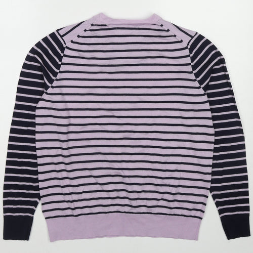 Marks and Spencer Womens Purple Round Neck Striped Wool Pullover Jumper Size 14