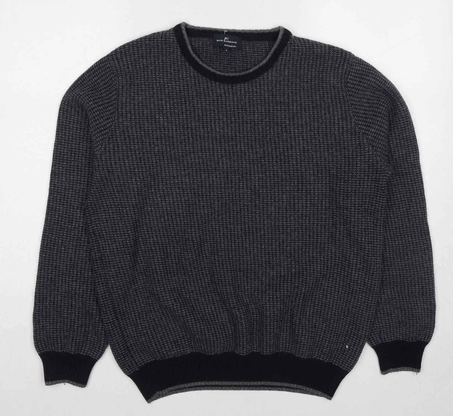 Marks and Spencer Mens Grey Crew Neck Wool Pullover Jumper Size M Long Sleeve