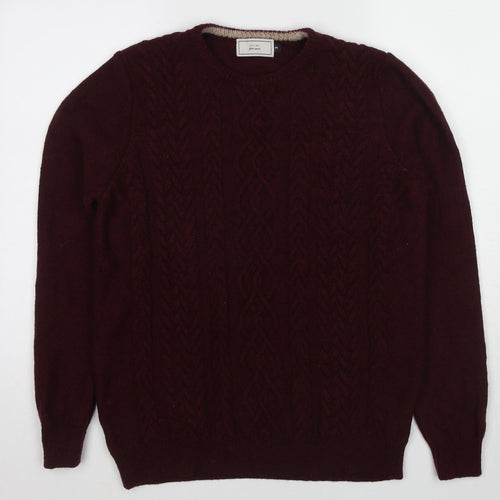 John Lewis Mens Red Crew Neck Wool Pullover Jumper Size M Long Sleeve