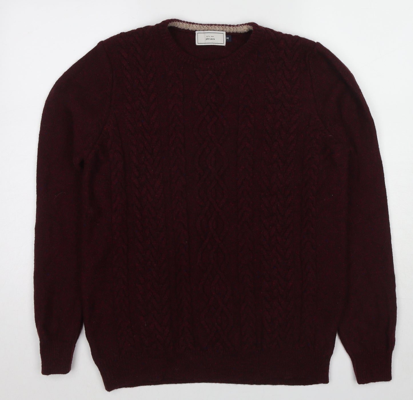 John Lewis Mens Red Crew Neck Wool Pullover Jumper Size M Long Sleeve
