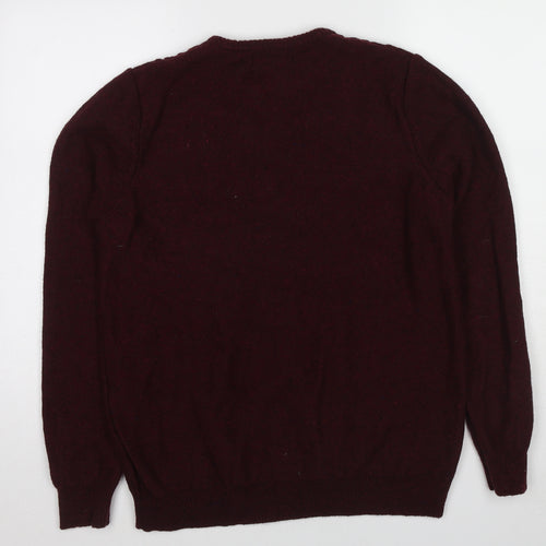 John Lewis Mens Red Crew Neck Wool Pullover Jumper Size M Long Sleeve