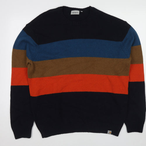 Carhartt Mens Multicoloured Crew Neck Striped Wool Pullover Jumper Size XL Long Sleeve