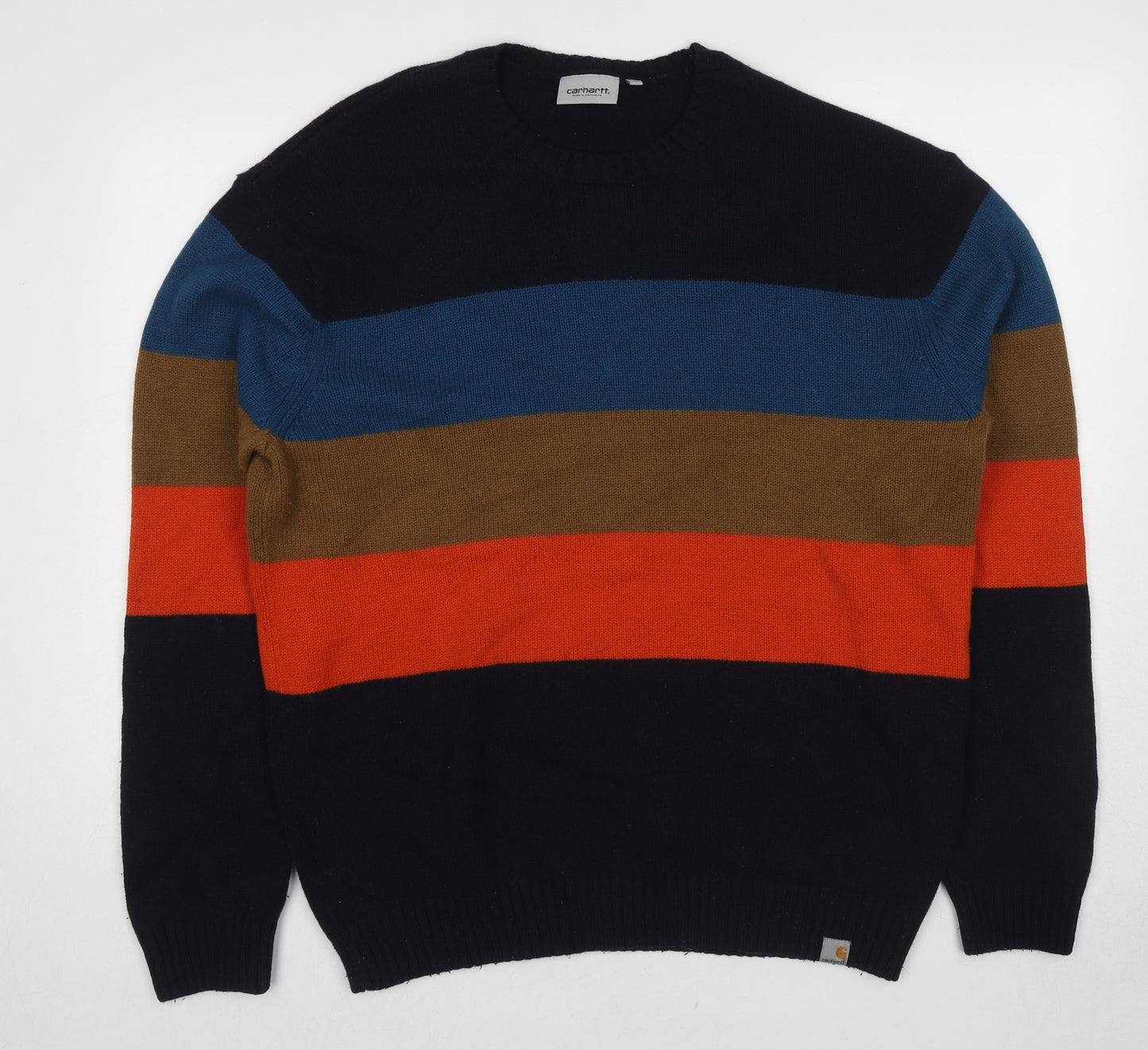 Carhartt Mens Multicoloured Crew Neck Striped Wool Pullover Jumper Size XL Long Sleeve
