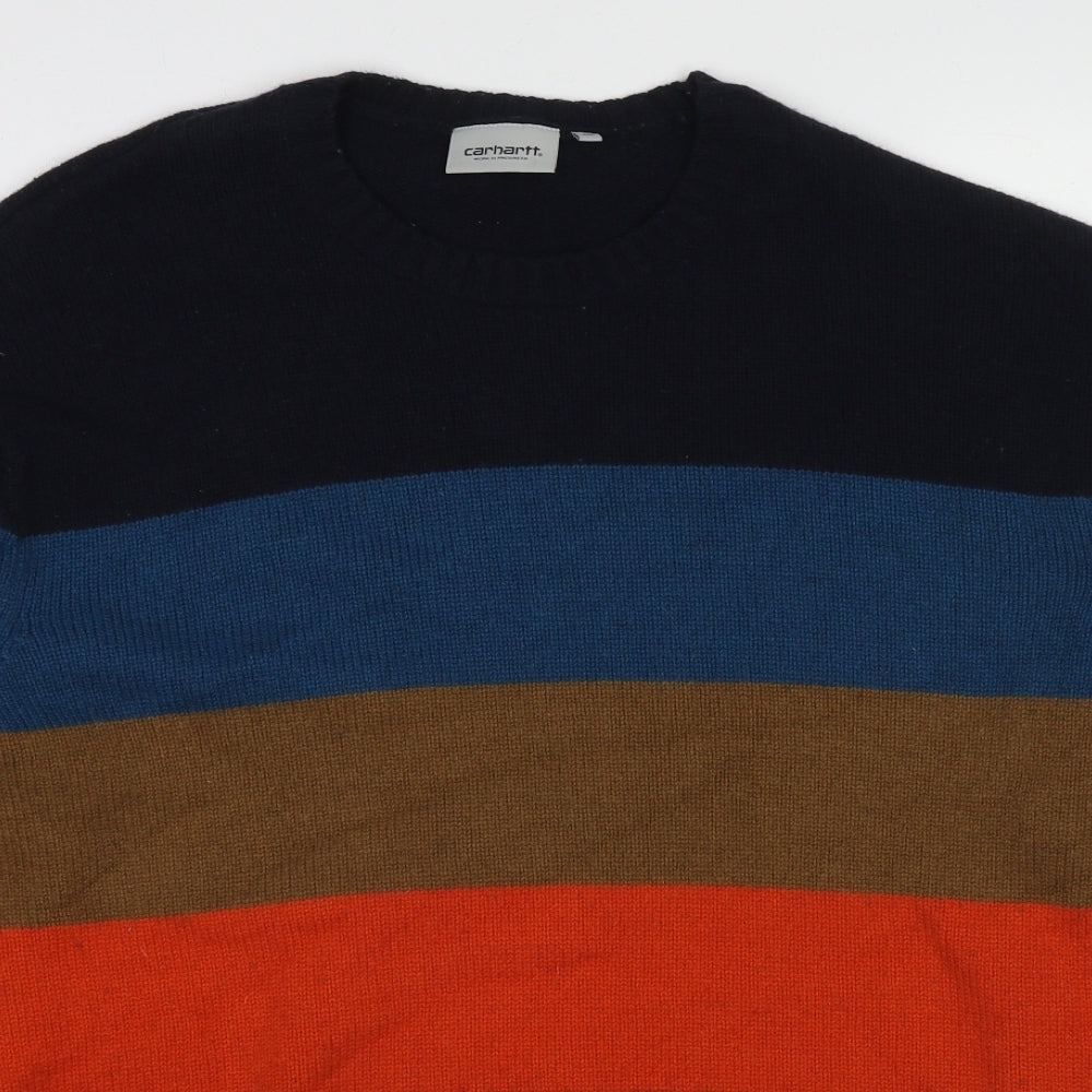 Carhartt Mens Multicoloured Crew Neck Striped Wool Pullover Jumper Size XL Long Sleeve