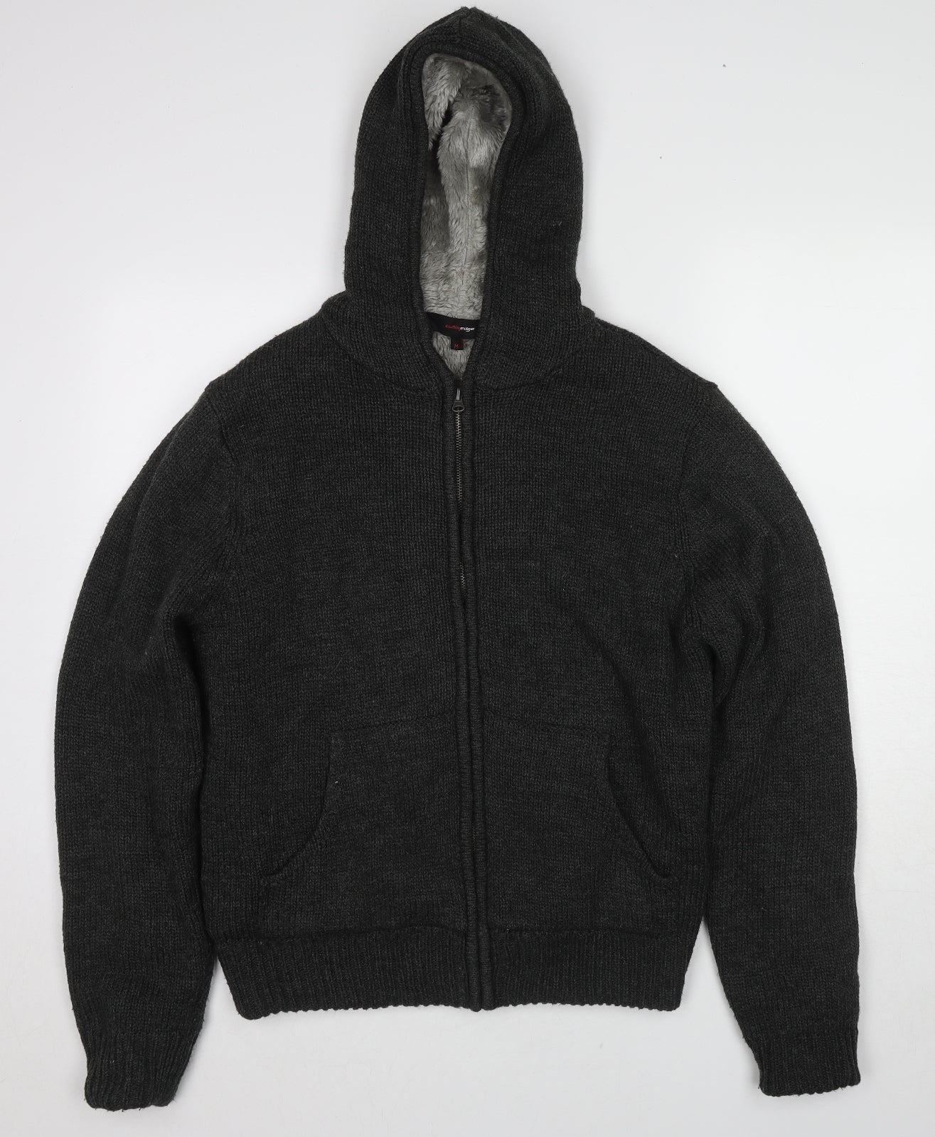 Cutting Edge Mens Grey Acrylic Full Zip Hoodie Size M