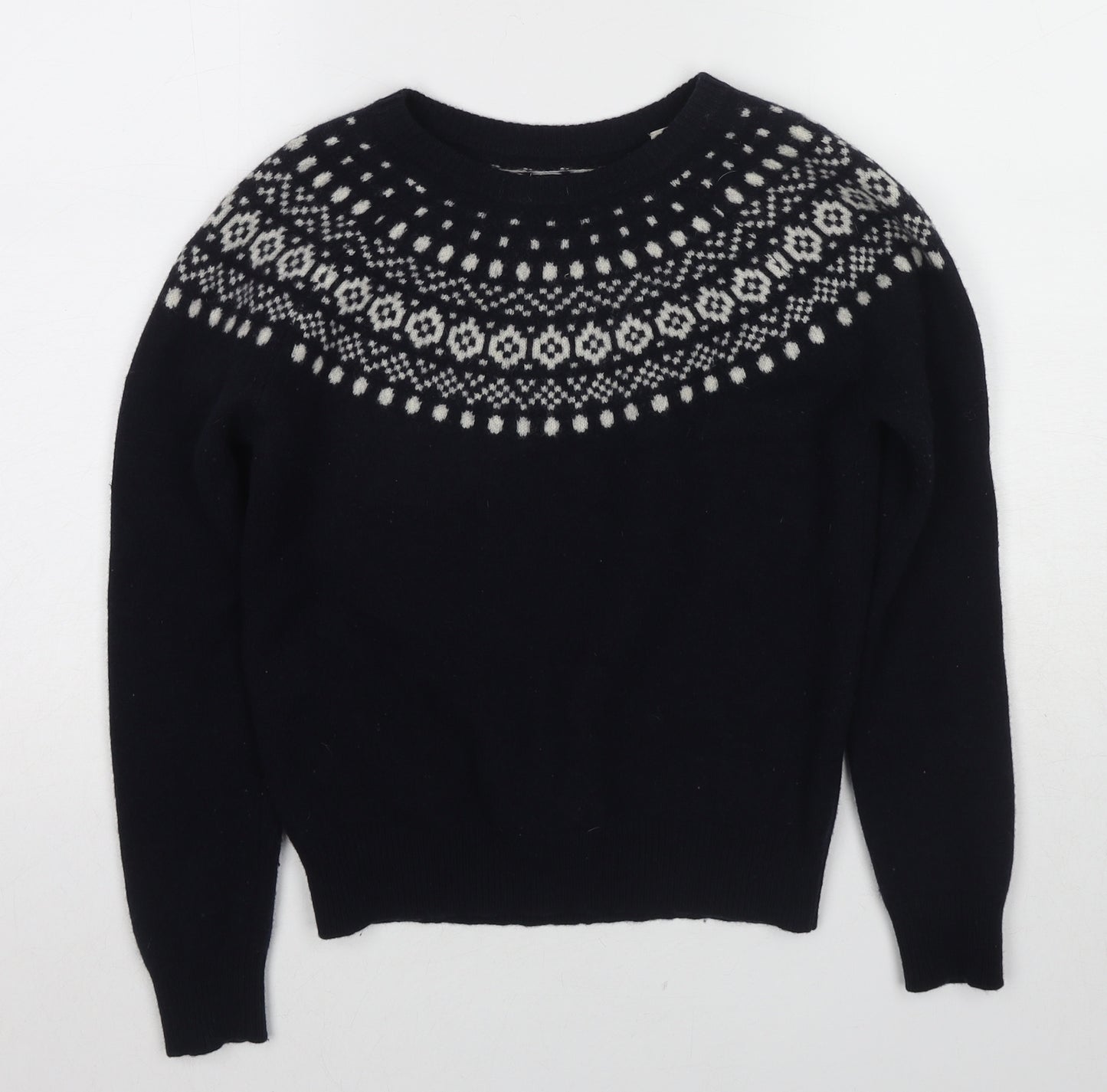 Jack Wills Womens Blue Round Neck Fair Isle Wool Pullover Jumper Size 12